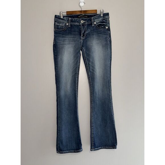 Express Jeans Stella Low Rise Boot Womens 8 Blue Denim Stretch Y2K Style Flare - Picture 15 of 16